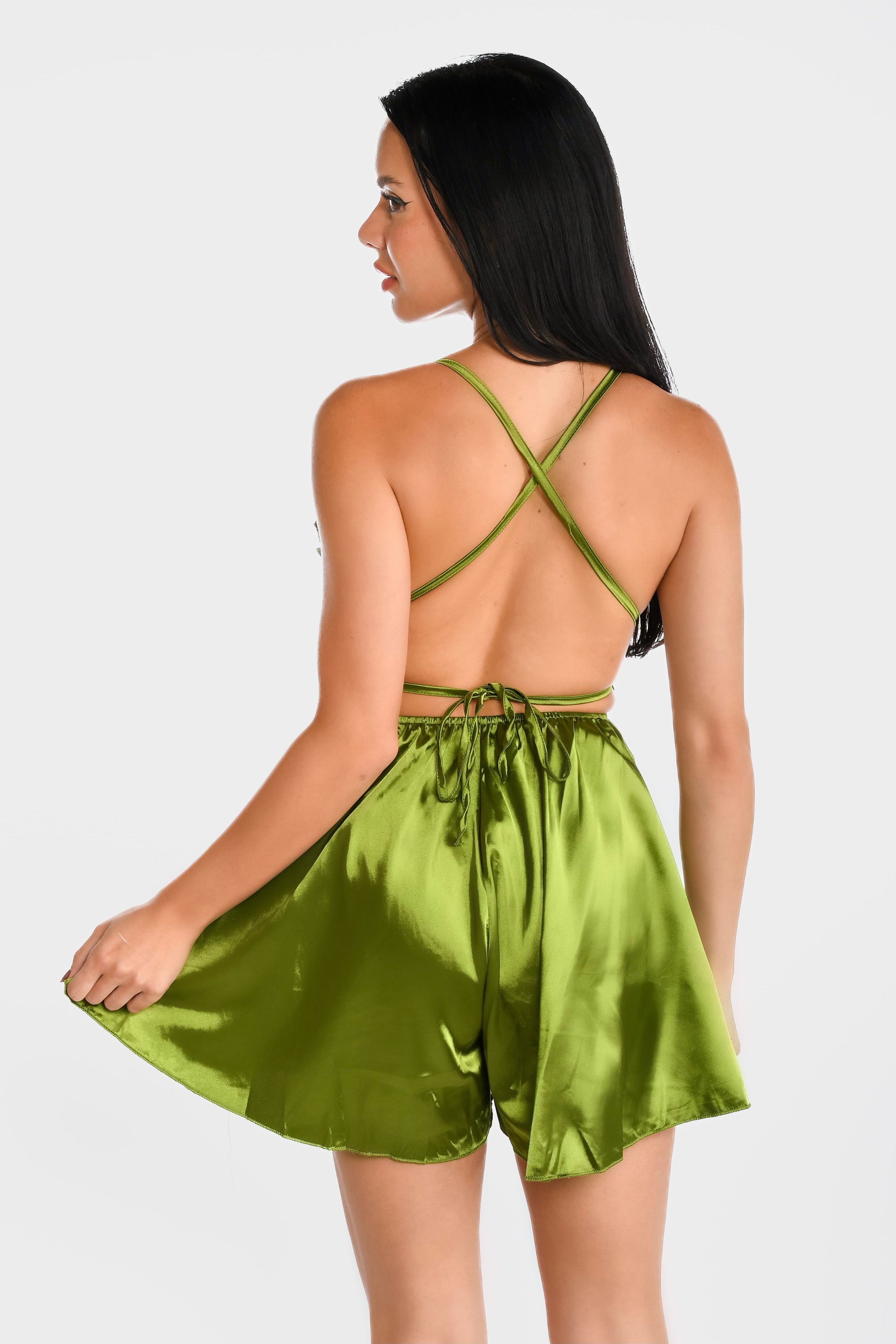 Green Criss Cross Tie Romper