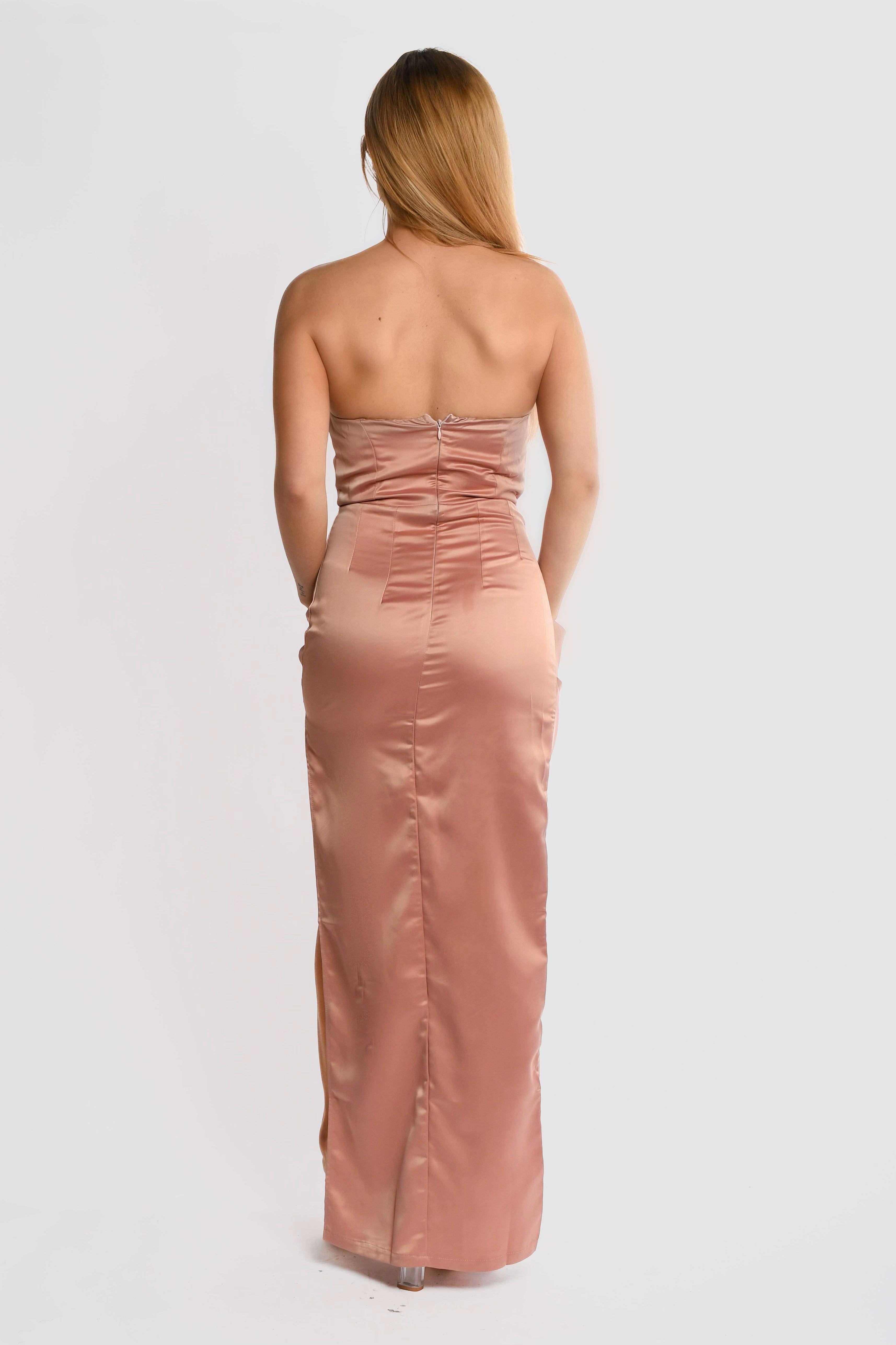 Beige Strapless Maxi Dress