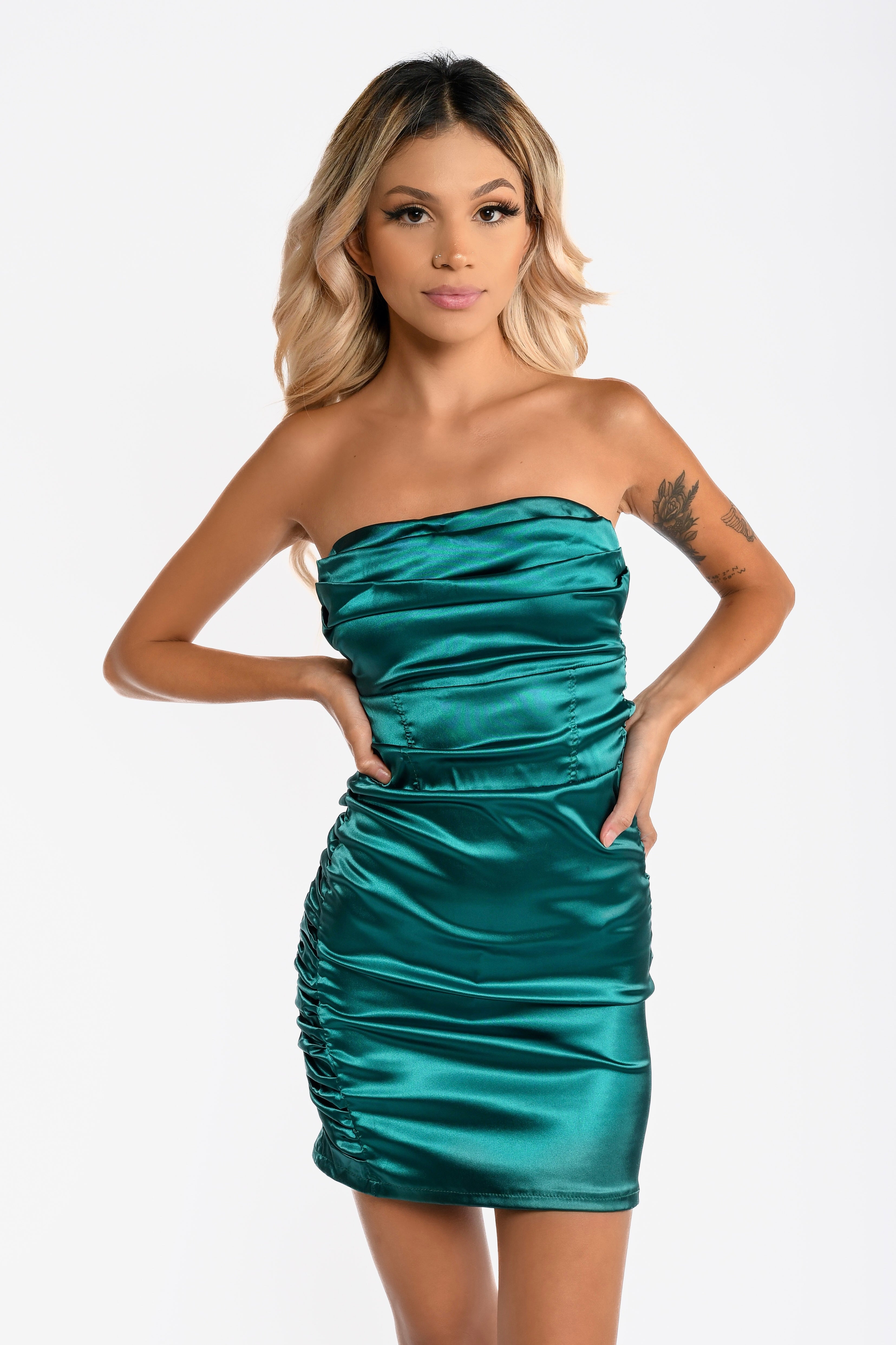 Emerald Ruched Mini Dress