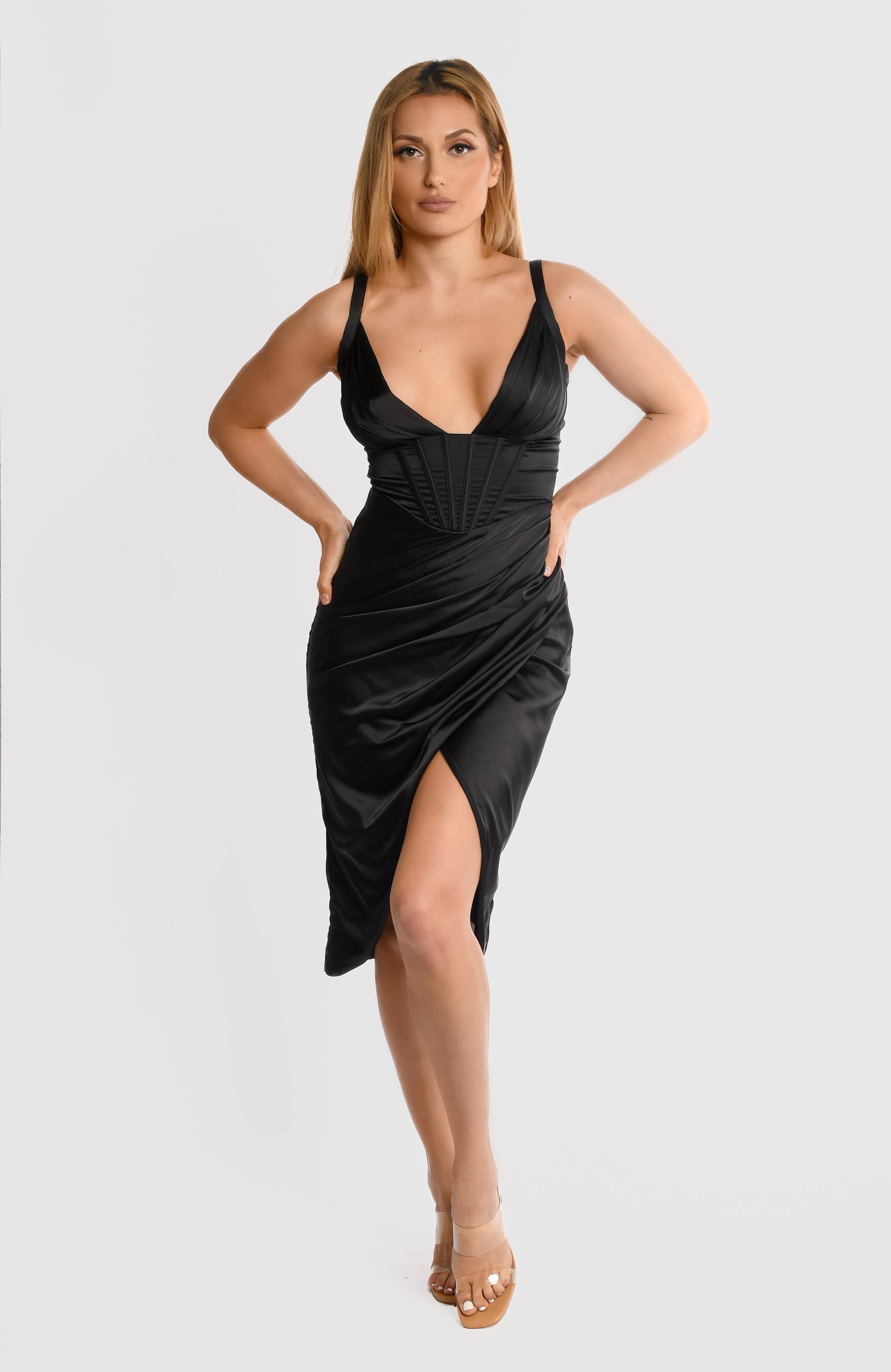 Black Slit Midi Dress