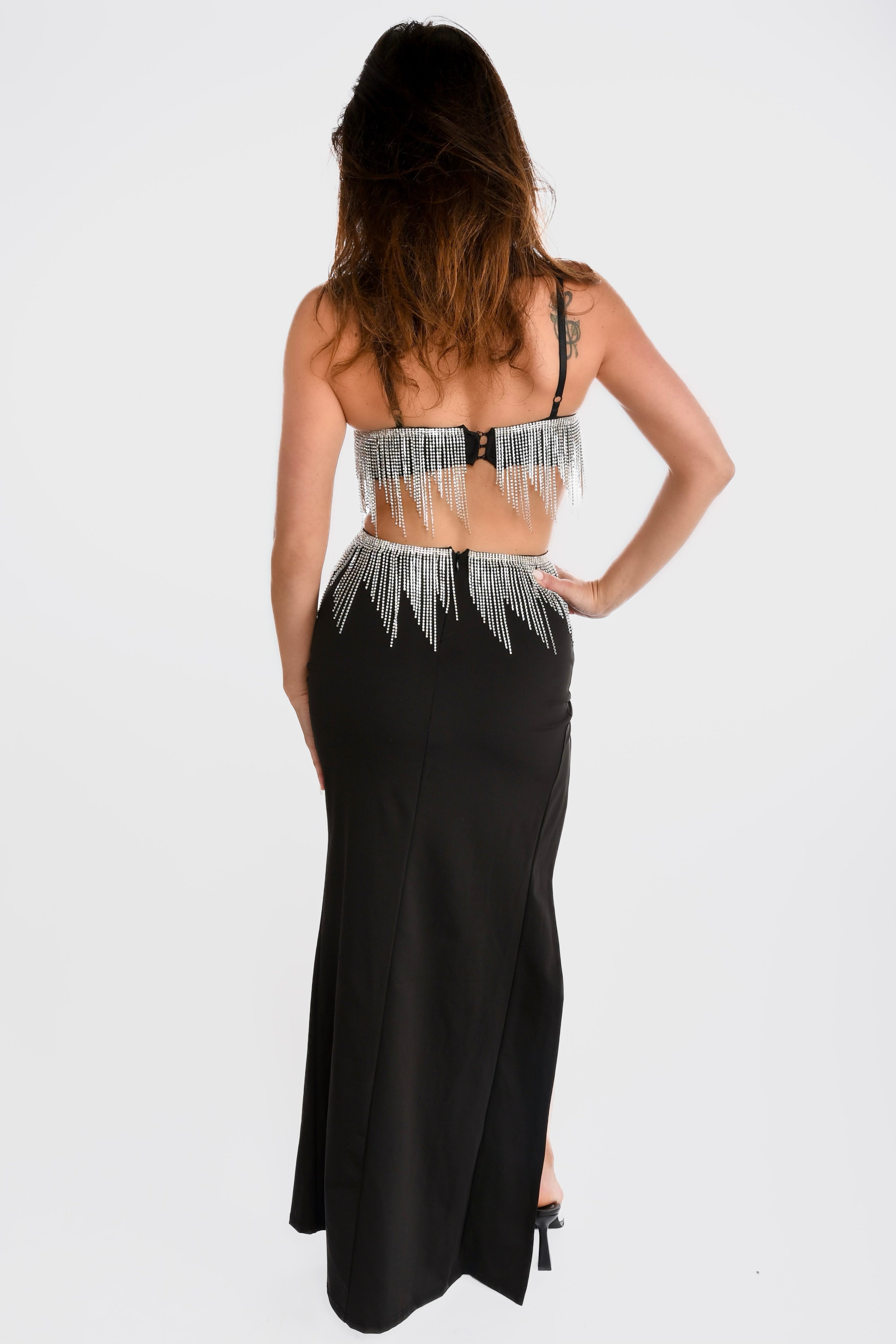 Black Chic Cutout Rhinestone Maxi Dress