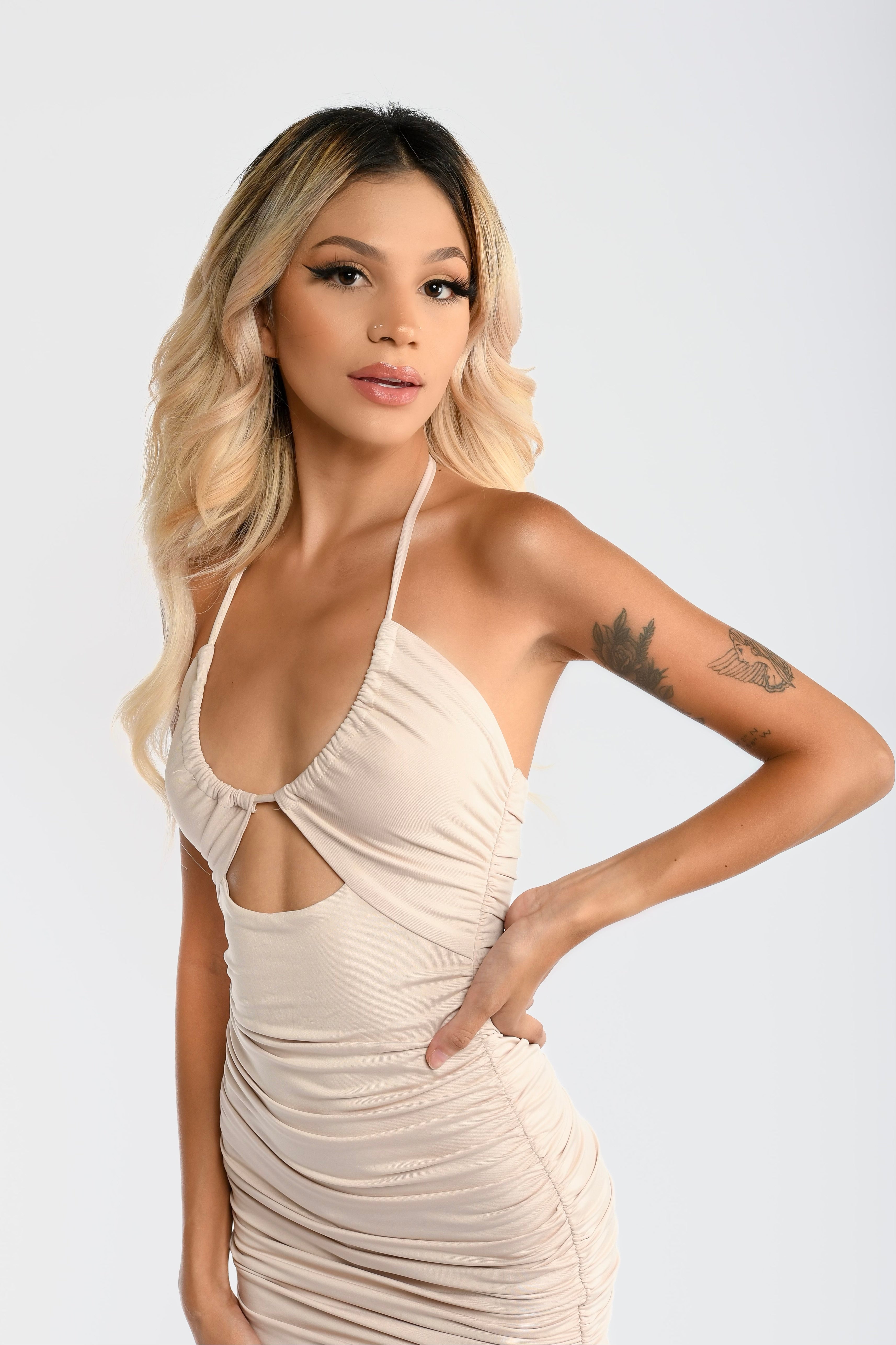 Beige Cutout Mini Dress