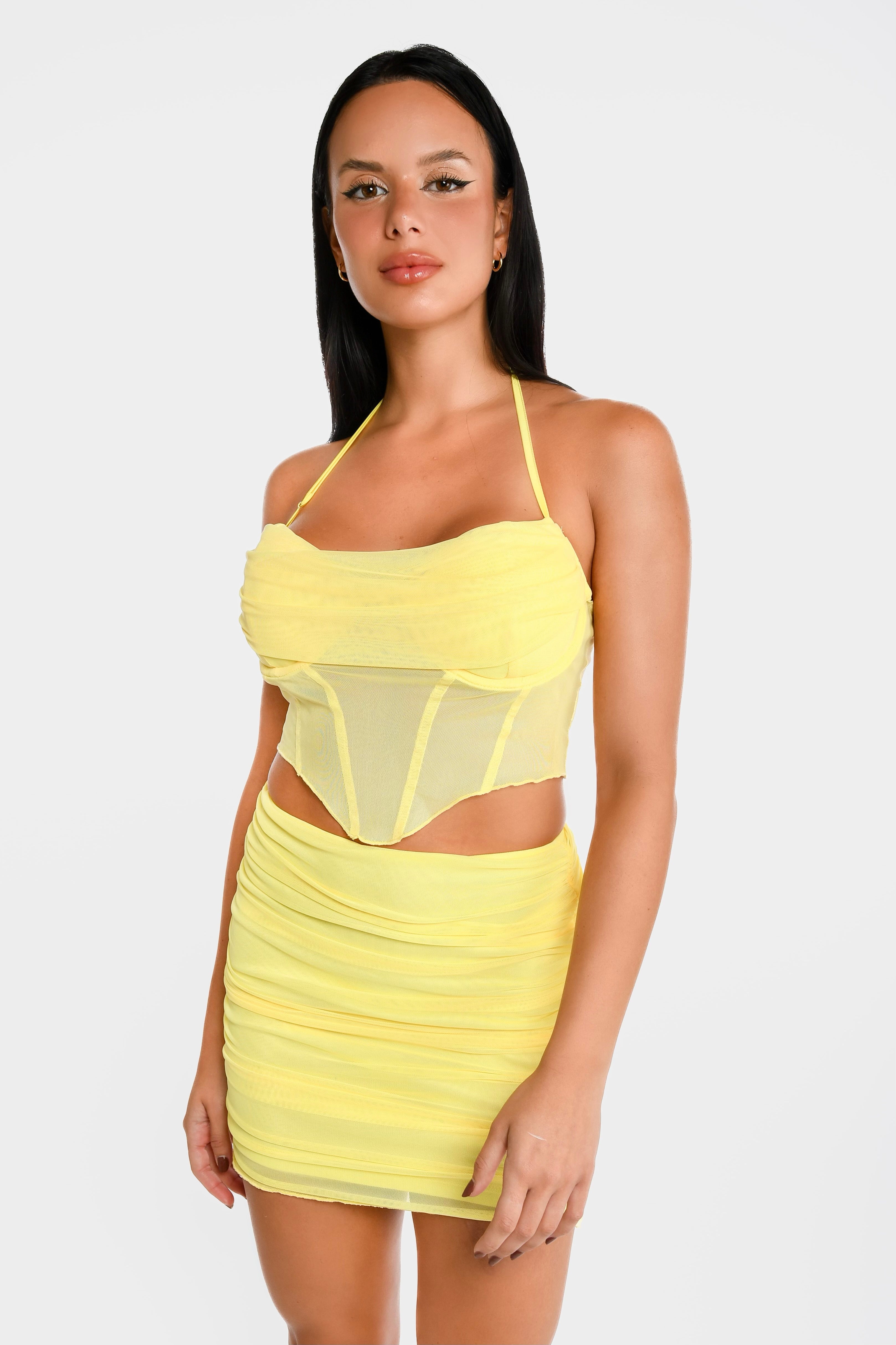 Yellow Ruched Skirt Set