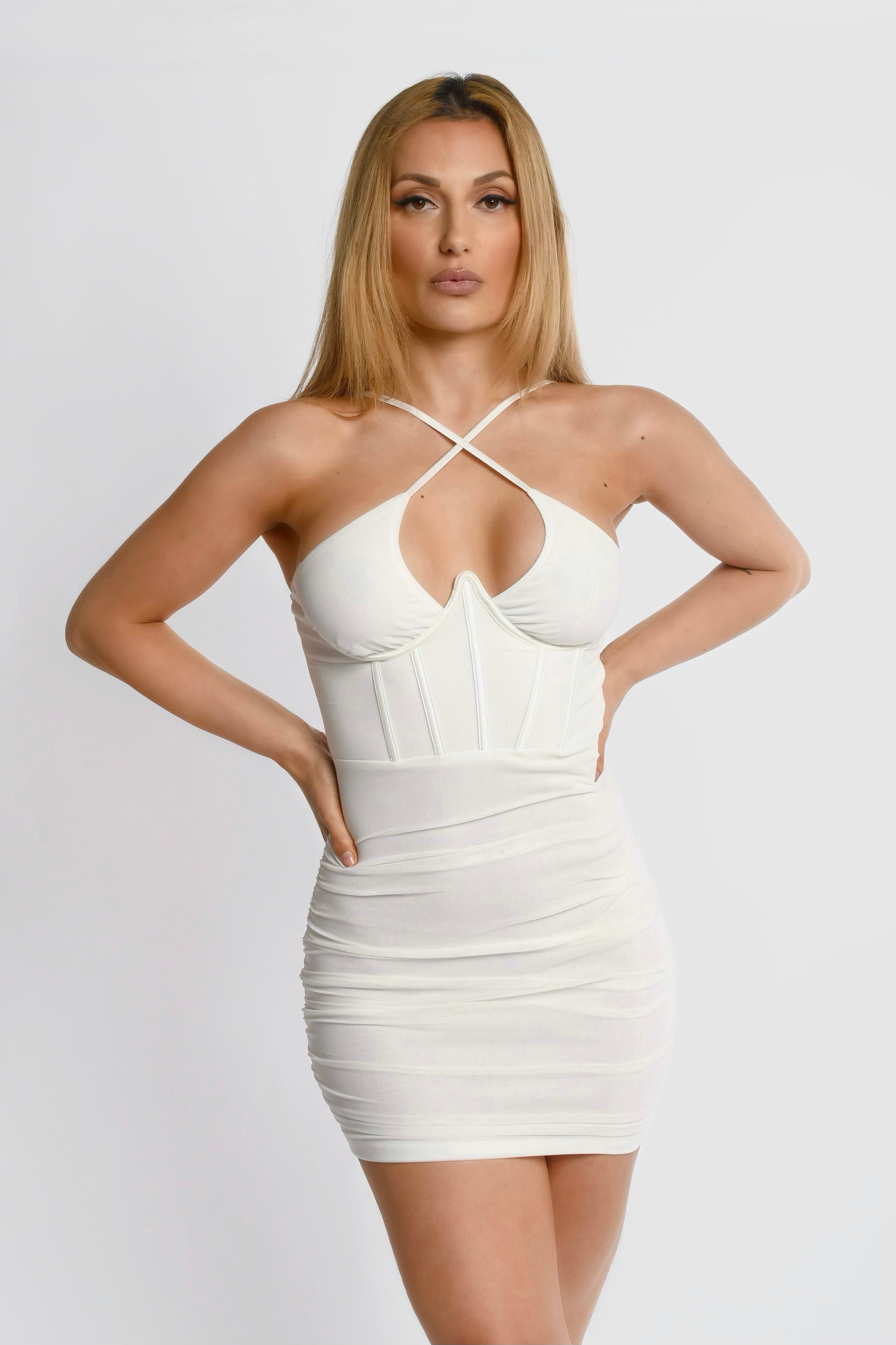 White Bodycon Cross Strap Mini Dress