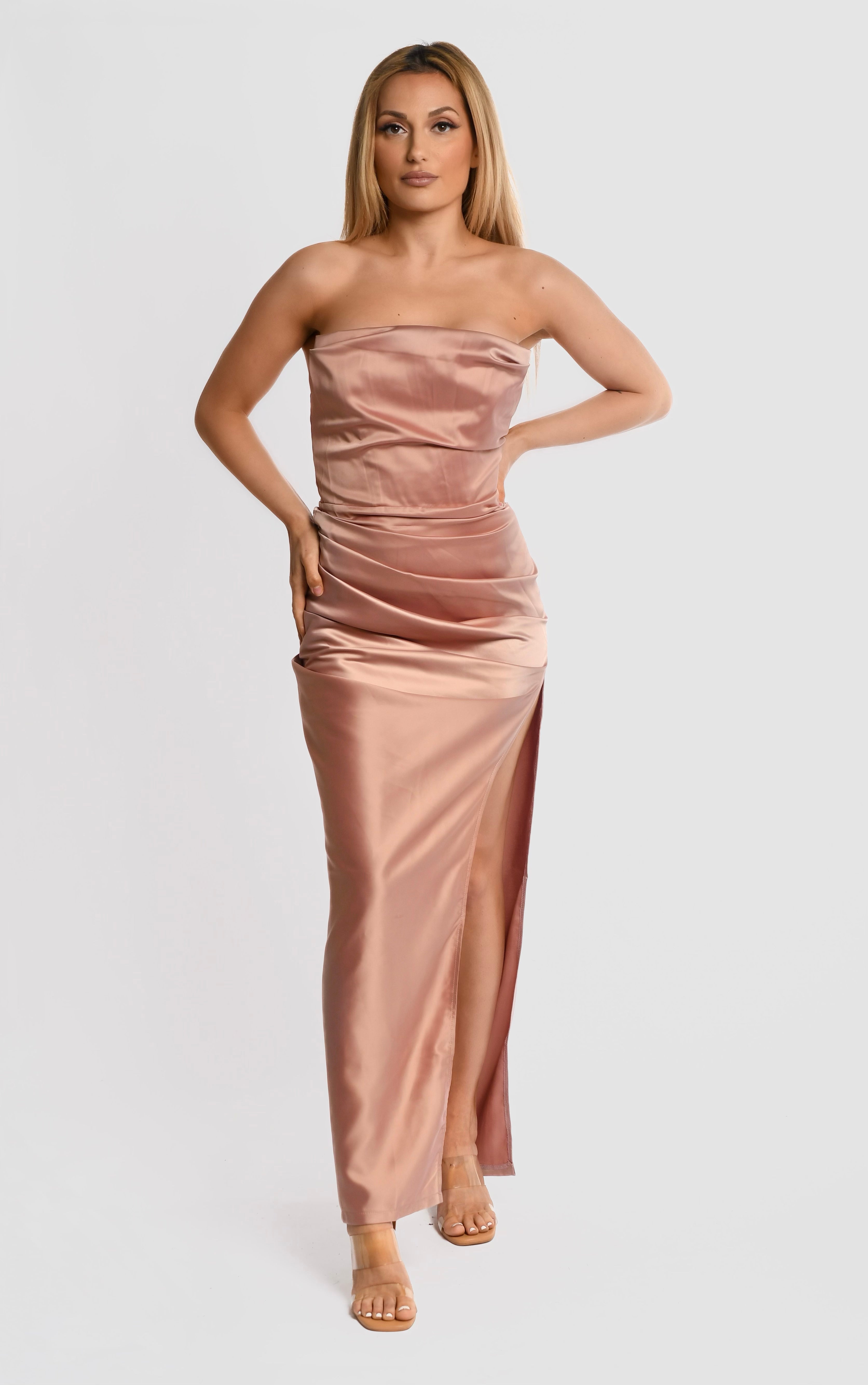 Beige Strapless Maxi Dress