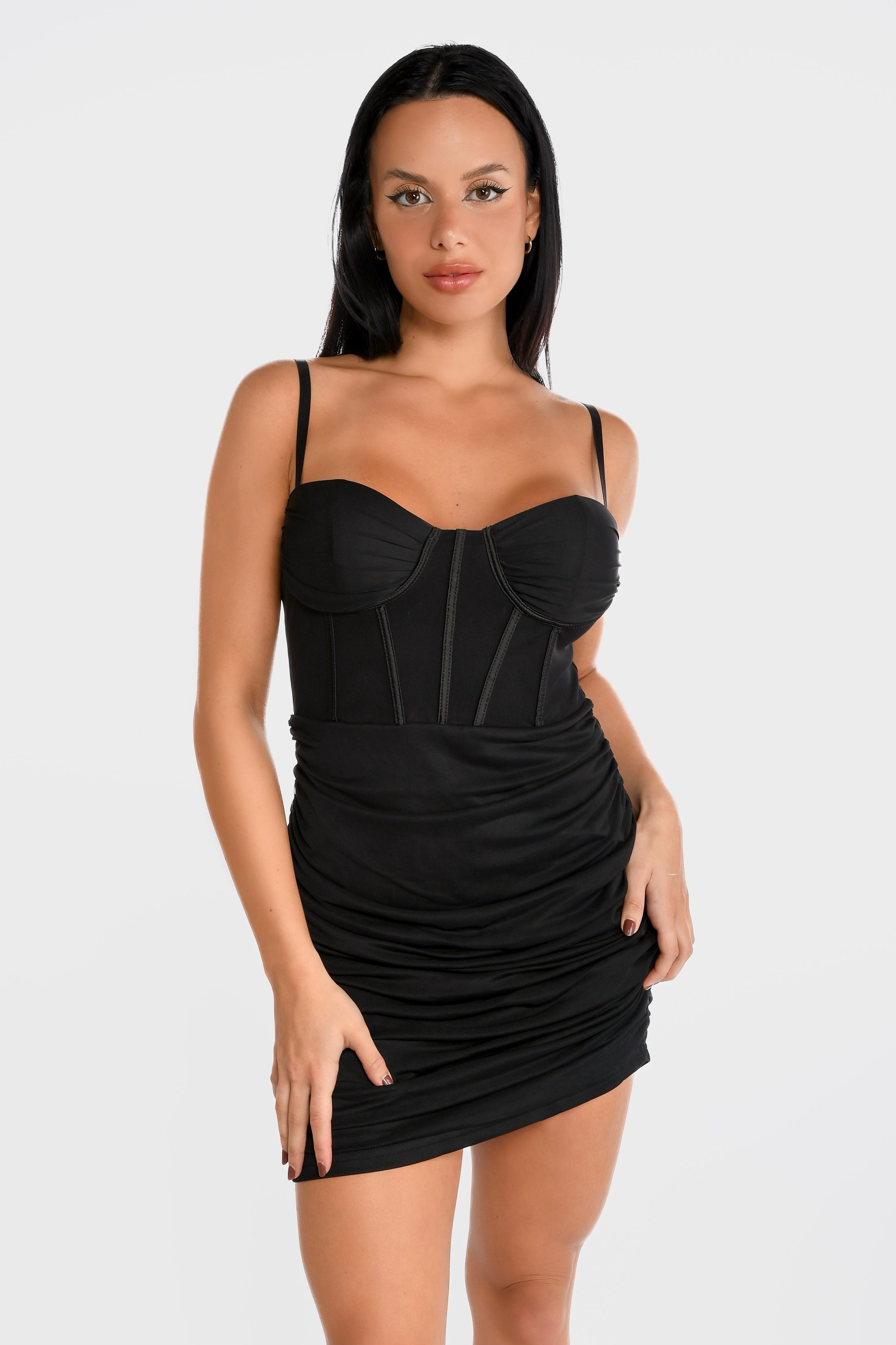 Black Ruched Mini Dress