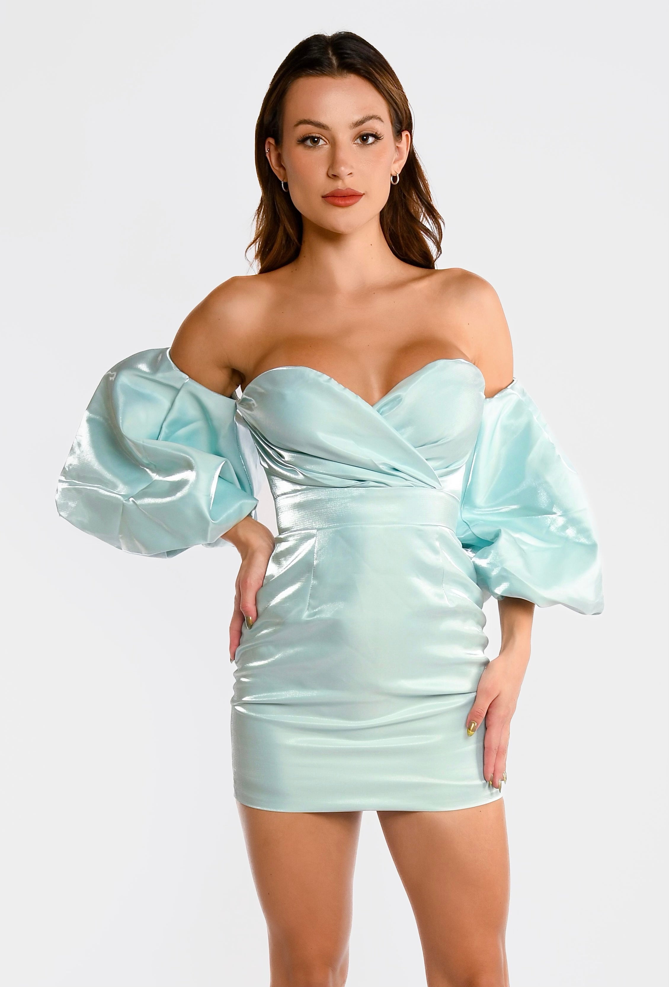 Mint Off Shoulder Mini Dress