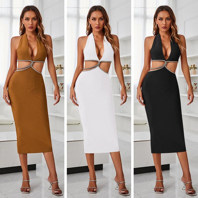 Backless Cutout Slit Midi Dress