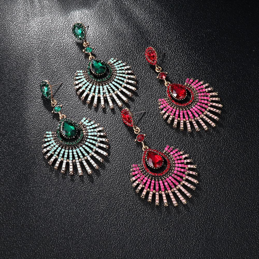 Retro Bohemian Alloy Glass Tassel Earrings